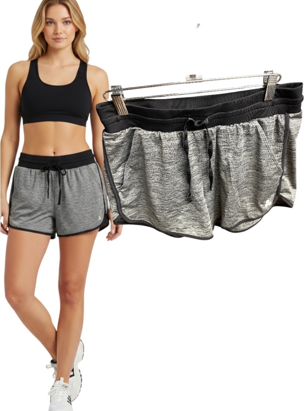 Tek Gear Medium Gray Space Dye Running Shorts Wide Ribbed Waistband Athletic